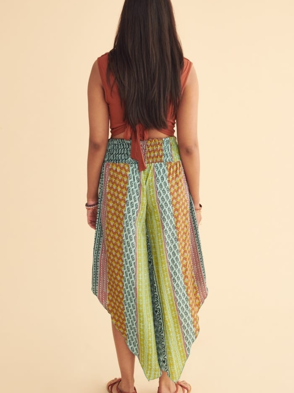Bohemian Wide-Leg Printed Palazzo Pants in Multi-Striped - Picture 2 of 6